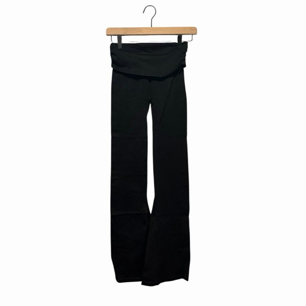 OQQ Black Fold Over Waist Flare Leggings Yoga Pants Extra Small